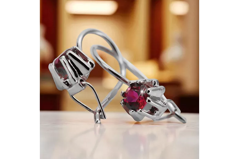 Стерлінгове срібло 925 14k 583 Ruby Сережки vec053s Російський Радянський СРСР Вінтаж вироби Ар-деко style